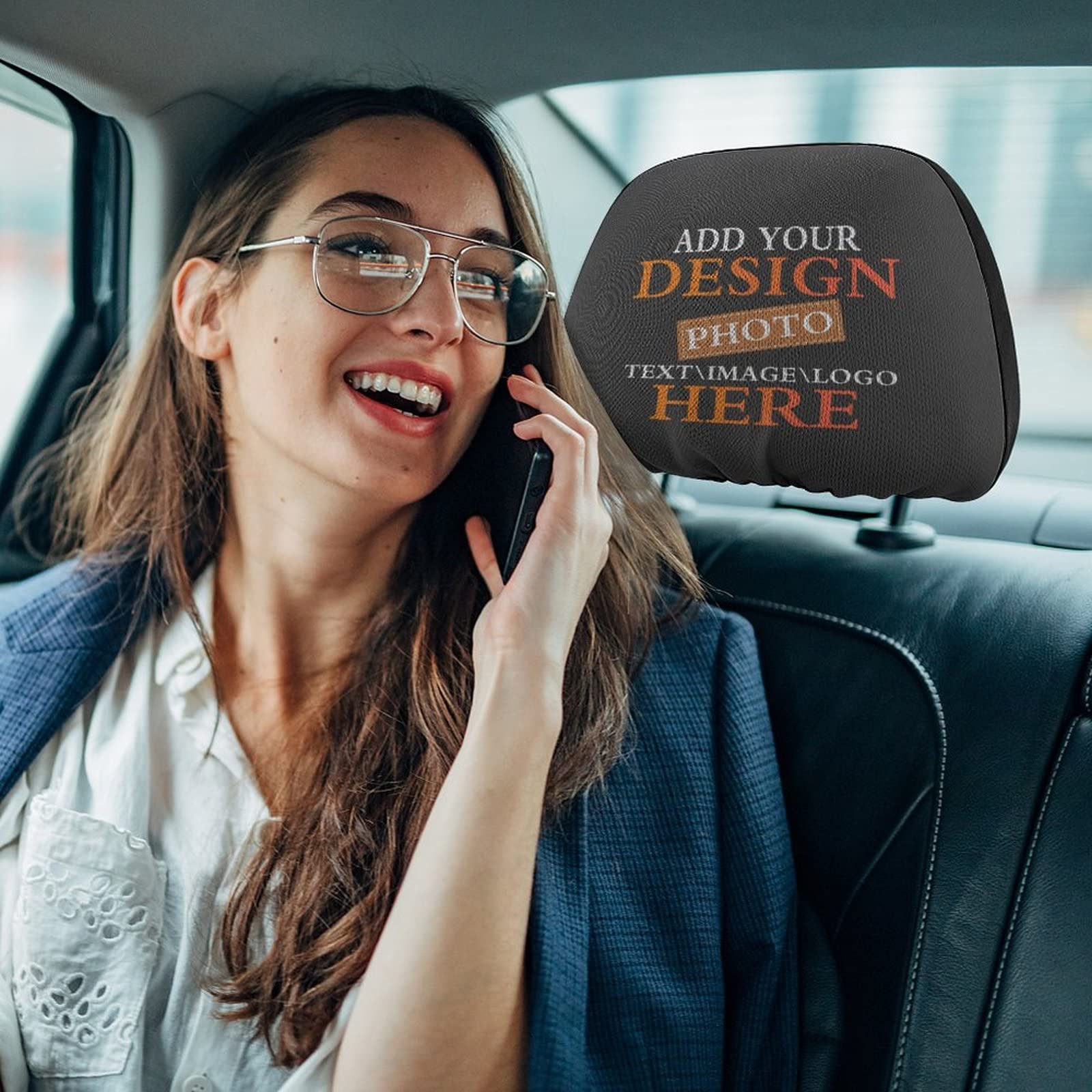 buxvhre Custom Headrest Covers for Cars Personalized Car Seat Headrest Cover Add Your Photo Text Washable Decorative Headrest Cushion Case (2 PCS)