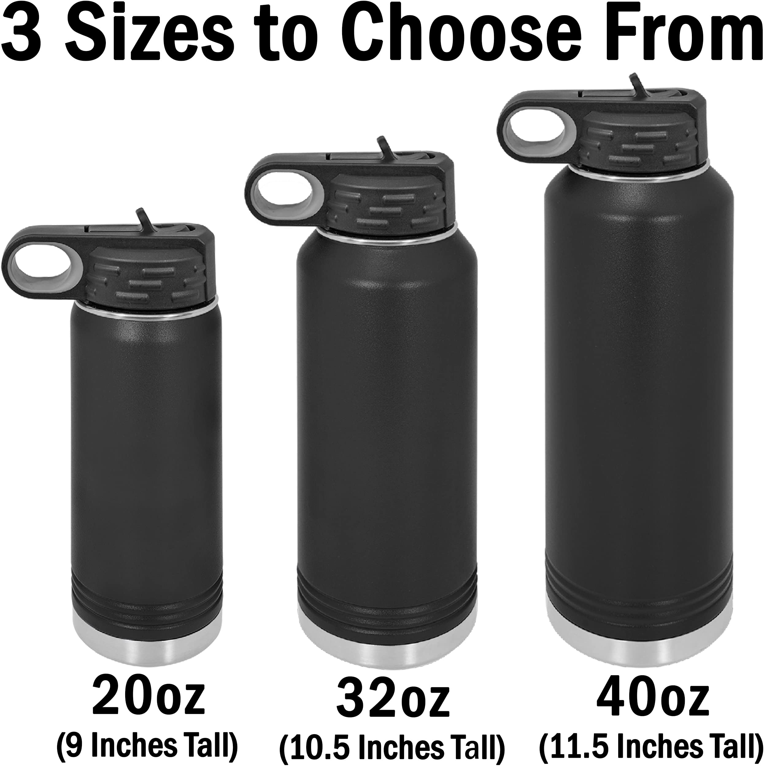 LaserGram Personalized Water Bottle, Basketball Ball, Stainless Steel Double Wall Vacuum Insulated with Flip Top Straw, Custom Engraved Gift (20oz / 590ml Black)