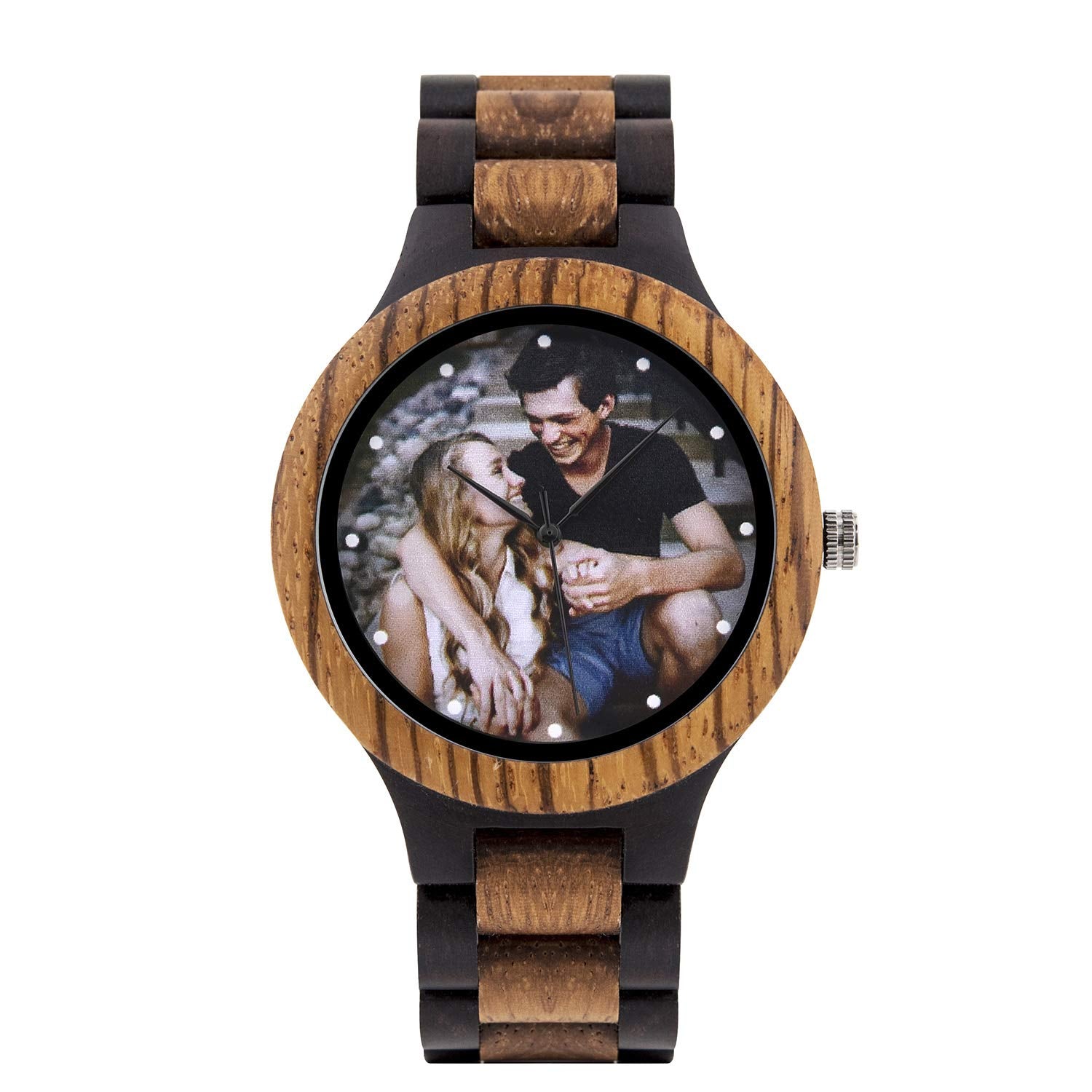 Personalized Customized Wooden Watch for Men Original Engraved Photo Natural Wood Watches with Adjustable Wristband for Birthday Anniversary Present for Husband Dad Son or Boyfriend (Colorful)