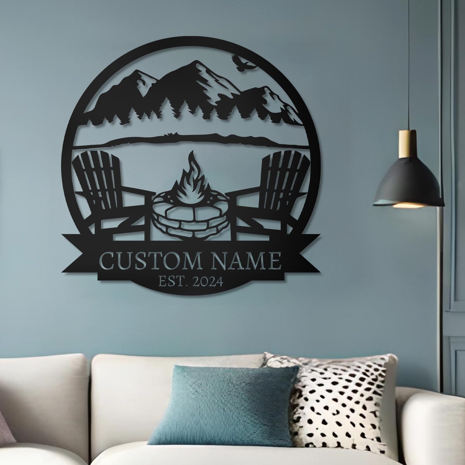 Dyoart Personalized Camping Signs | Custom Metal Sign | Custom Mountain Campfire Sign | Custom Signs Outdoor Metal | Family Name Sign | Personalized Campfire Name Sign | Metal Wall Art | Camping Signs