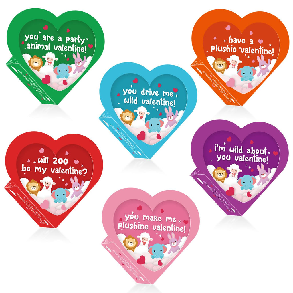 Advoxa Valentines Day Gifts Toys for Kids - 24 Packs Valentines Day Heart Boxes with Animal Plush Toys, Valentines Gift Exchange School Classroom Prize Rewards Party Favors Toys
