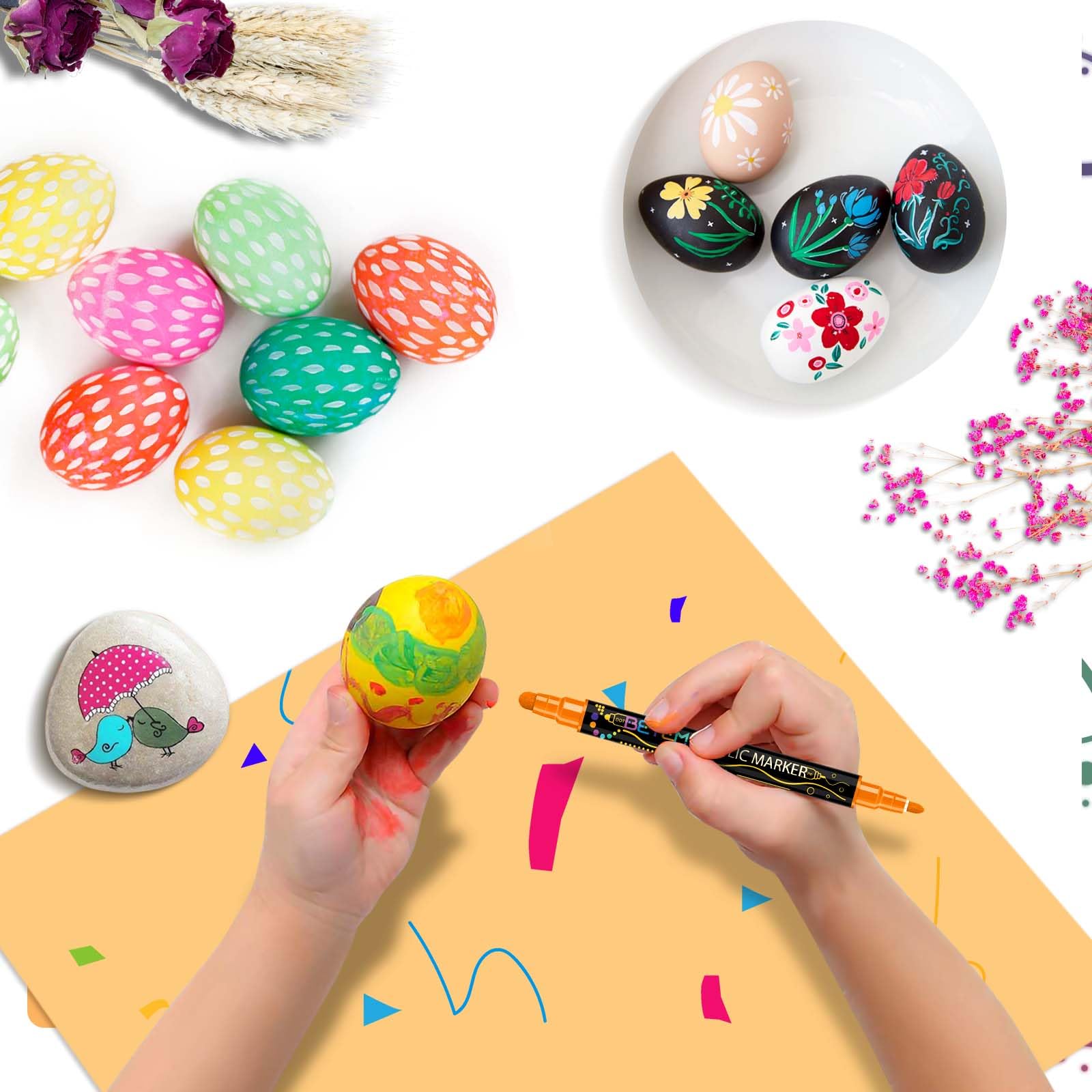 Betem 24 Colors Dual Tip Acrylic Paint Pens Markers, Premium Acrylic Paint Pens for Wood, Canvas, Stone, Rock Painting, Glass, Ceramic Surfaces, DIY Crafts Making Art Supplies