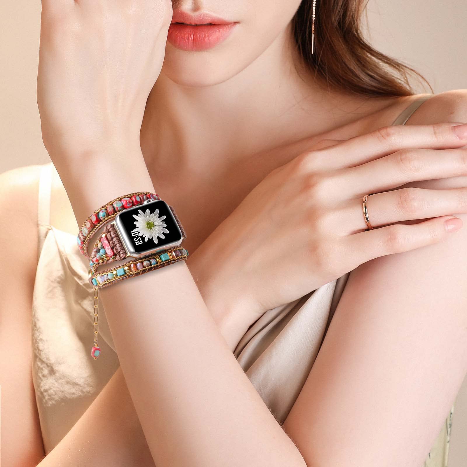 Youthrun Handmade Boho Watch Band Compatible with Apple Watch 49MM 45MM 44MM 42MM 41MM 40MM 38MM Beaded Wrap Bracelet for iWatch Ultra, Series SE/9/8/7/6/5/4/3/2/1, Fancy Strap for Women