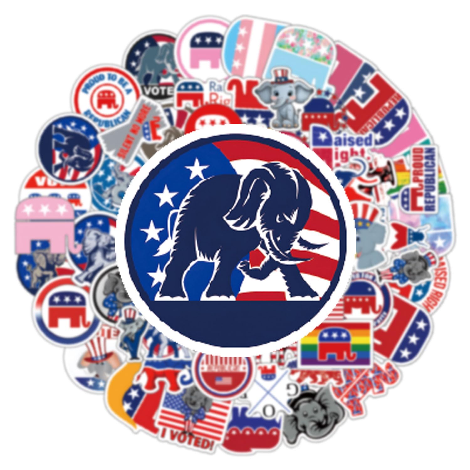 60pcs Republican Elephant Sticker Political Stickers, Waterproof Vinyl Sticker Decals, for Kids Girls Boys Teens Adults for Water Bottles Laptop Suitcase for Birthday Party Supplies Decoration Favors