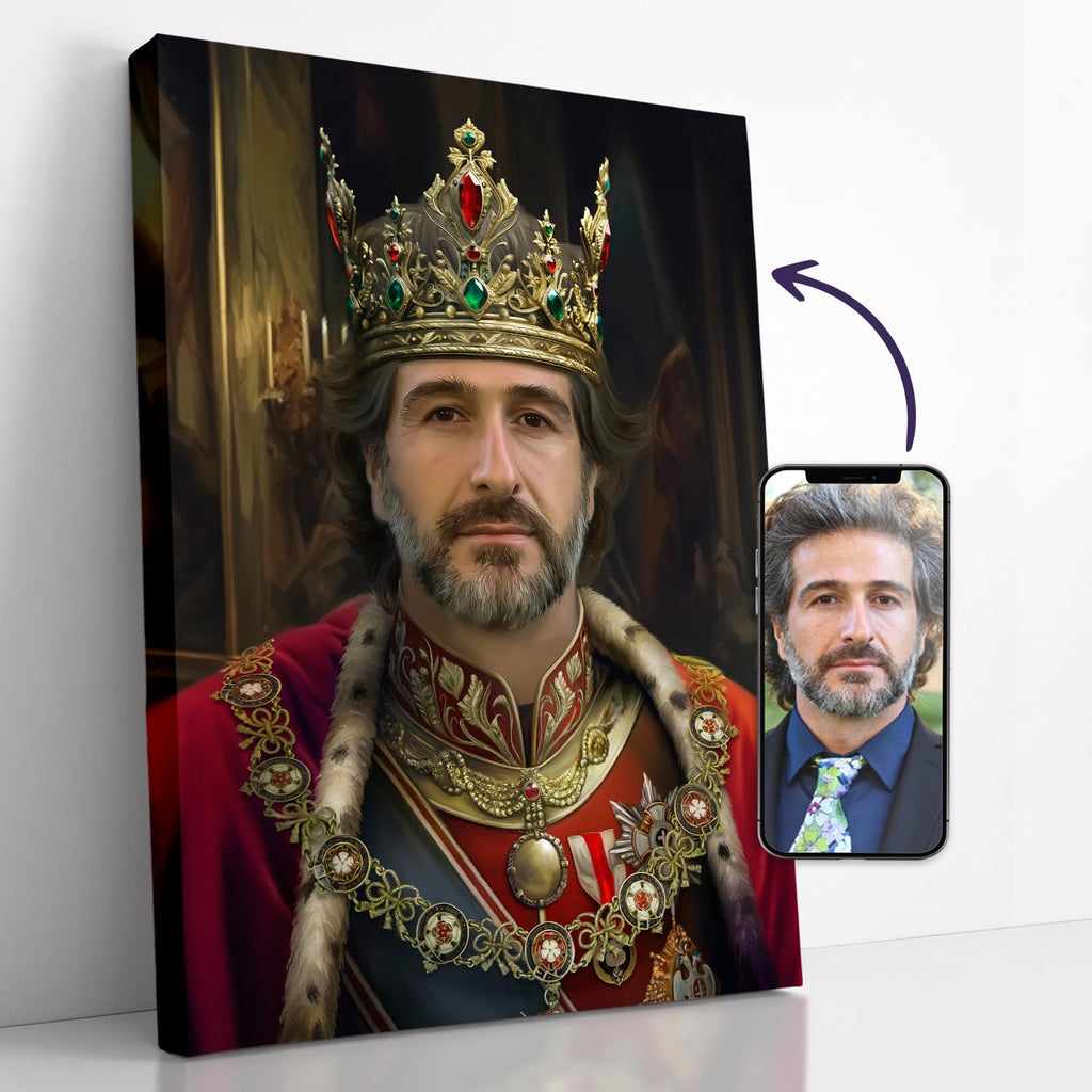 Turn Me Royal Custom Royal Portrait from Photo, Renaissance Historical Canvas Birthday Gift for Him, Personalized Man Artwork (Portrait of the King, 8" x 10")