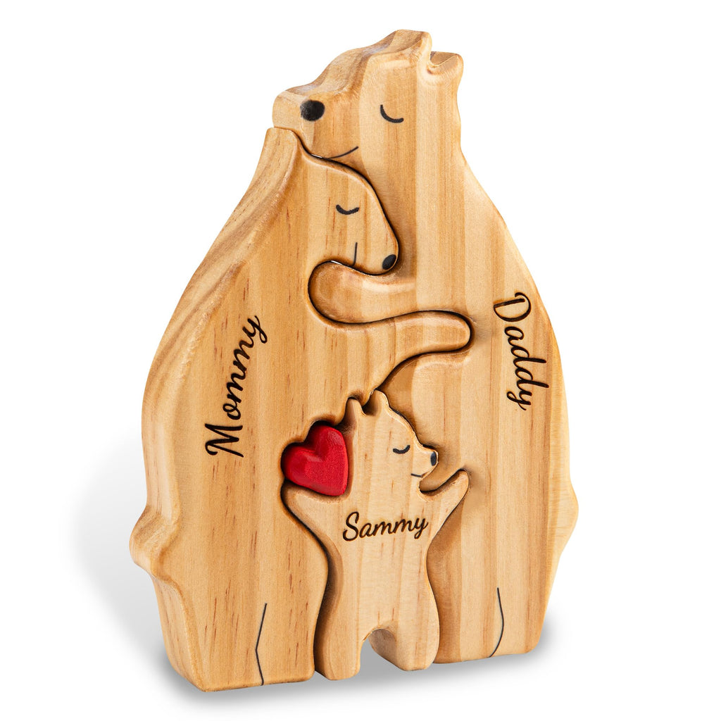Personalized Wooden Bear Family Puzzle with 3 Names, Custom Puzzles, Customized Gifts for Mom, Dad, Kids, Baby, Gift for Grandparents, Birthday Present, Holidays, Home Decor, Housewarming