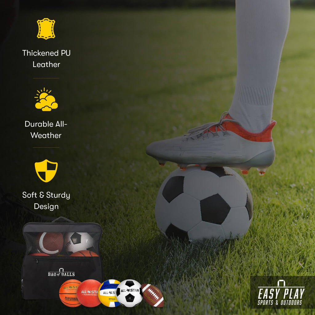 Easy Play Sports and Outdoors - Complete Sports Balls w/Bag, Pump for Boys - Kickball, Volleyball, Soccer Ball, Football, Basketball - Outdoor Play
