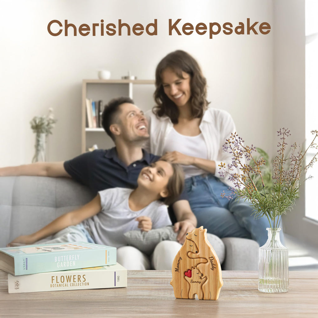 Personalized Wooden Bear Family Puzzle with 3 Names, Custom Puzzles, Customized Gifts for Mom, Dad, Kids, Baby, Gift for Grandparents, Birthday Present, Holidays, Home Decor, Housewarming