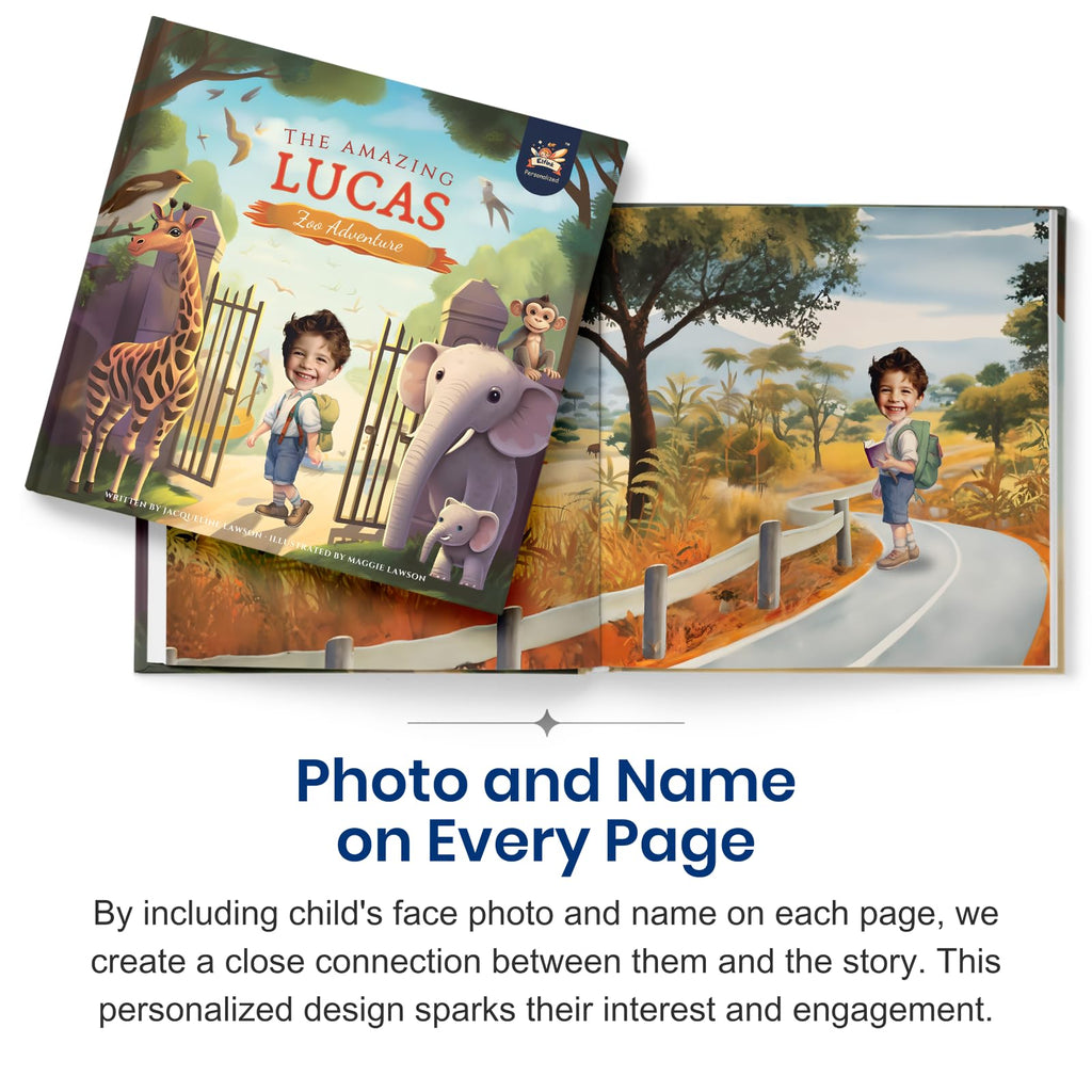 Personalized Children Story Book - Amazing Zoo Adventure - Customized Name & Photo - Baby Gifts - Kids Engaging Story - Elfink (Soft Cover)