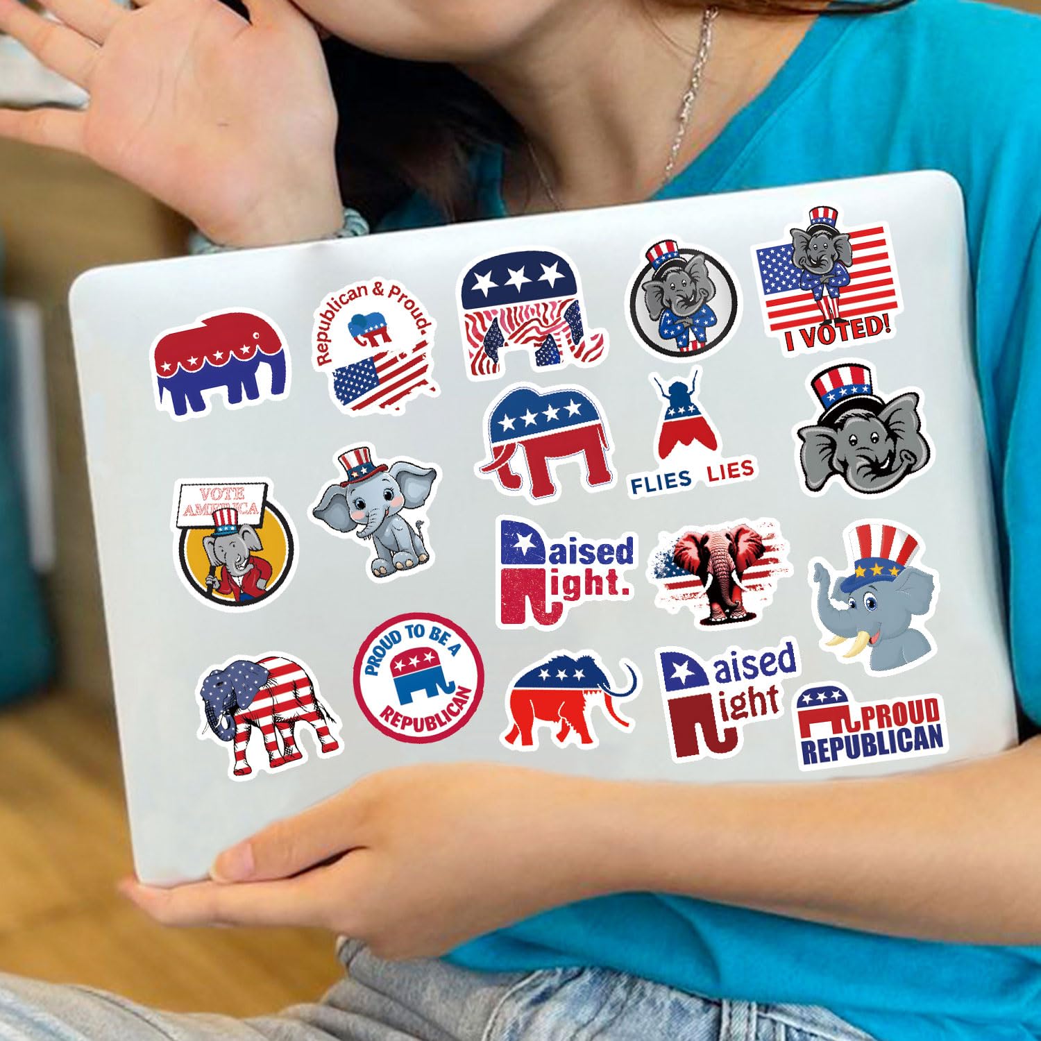 60pcs Republican Elephant Sticker Political Stickers, Waterproof Vinyl Sticker Decals, for Kids Girls Boys Teens Adults for Water Bottles Laptop Suitcase for Birthday Party Supplies Decoration Favors