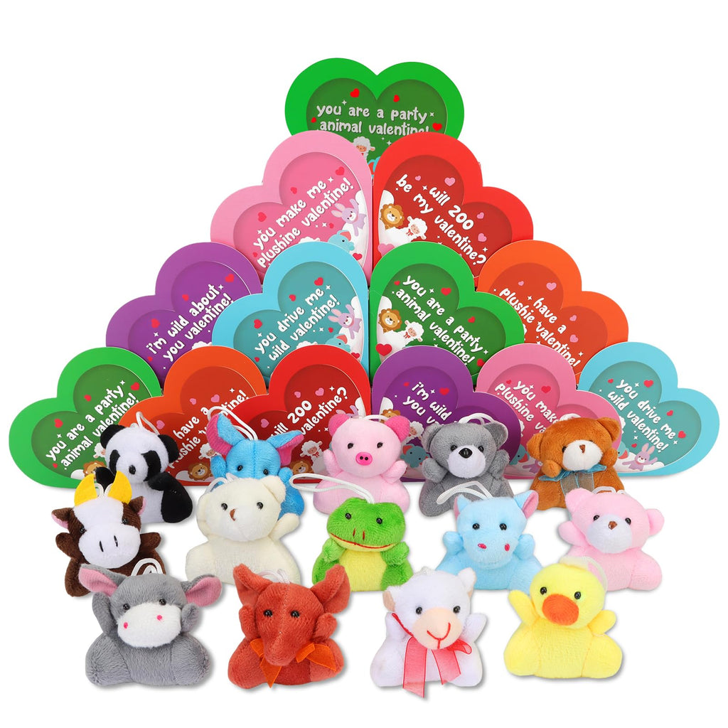 Advoxa Valentines Day Gifts Toys for Kids - 24 Packs Valentines Day Heart Boxes with Animal Plush Toys, Valentines Gift Exchange School Classroom Prize Rewards Party Favors Toys