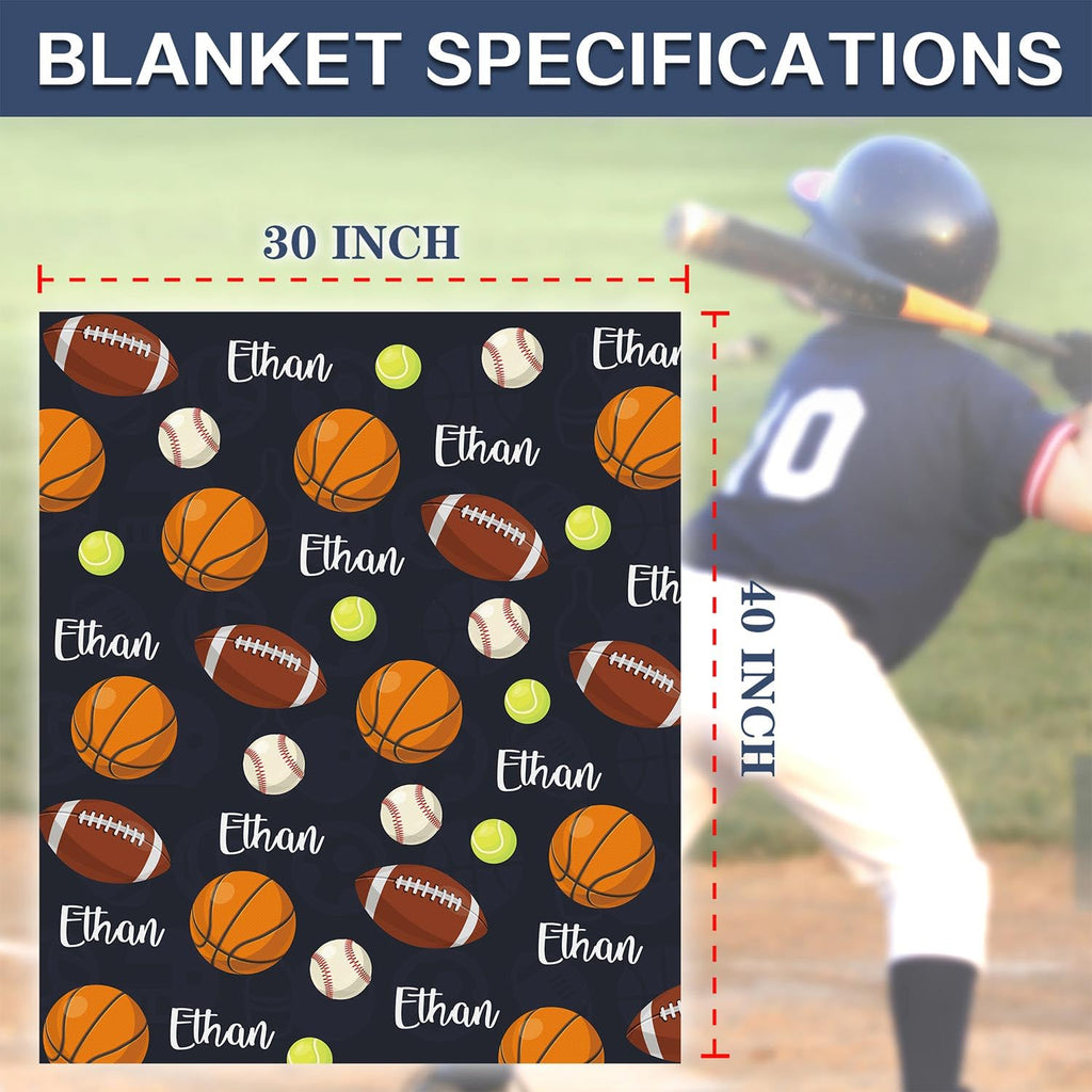CZZDERAM Baby Boy Personalized Blanket Sports,Customized Sport Baby Blanket with Name,Ball Toddler Blanket,Customezed Birthday for Girl Boy Teens, Baby Shower Newborn Gifts