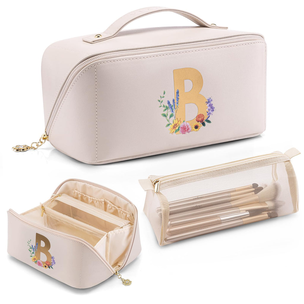 Vlando Christmas Gifts for Women,Personalized Makeup Organizer,Travel Essential Birthday Gifts for Friends Daughter(Letter B)