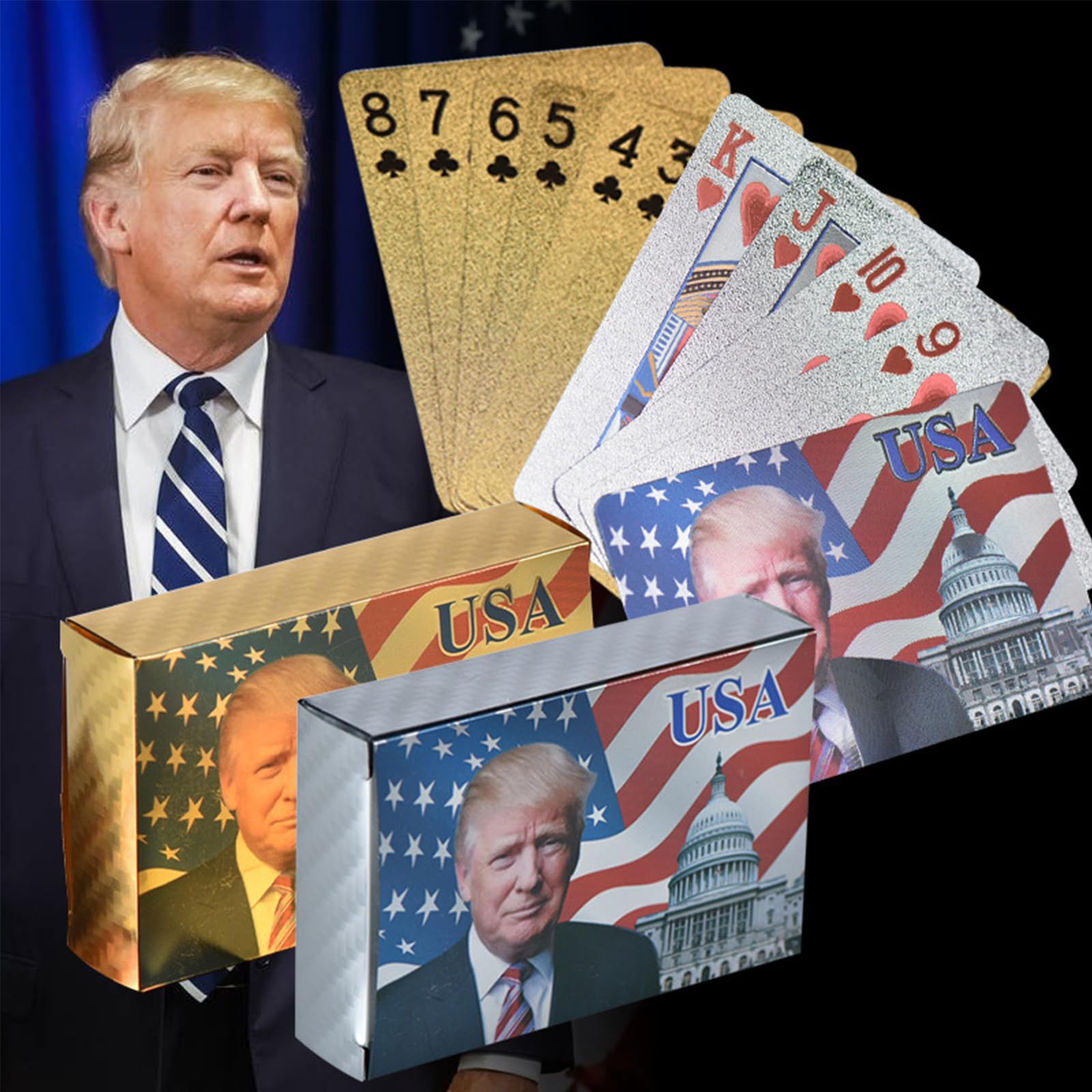 RICHOOSE 2024 Trump Merchandise Poker Cards Trump Store Funny Gold Waterproof Playing Cards Trump Stuff Donald Trump Gifts