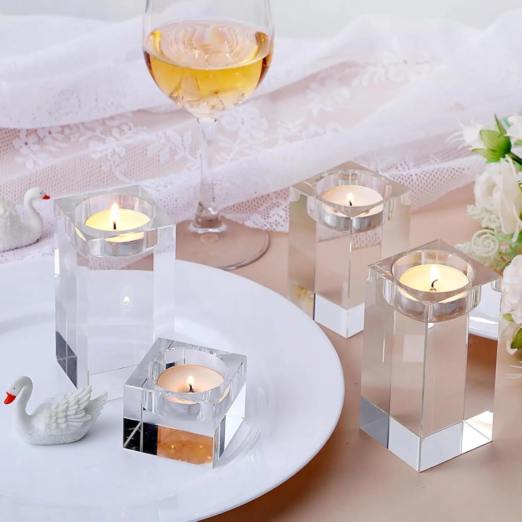 Custom Personalized 3D Laser Engraved Photo Picture K9 Crystal Candle Holder Stand Personalized Photo Engraved Crystal Candelabra (5x5x8cm)