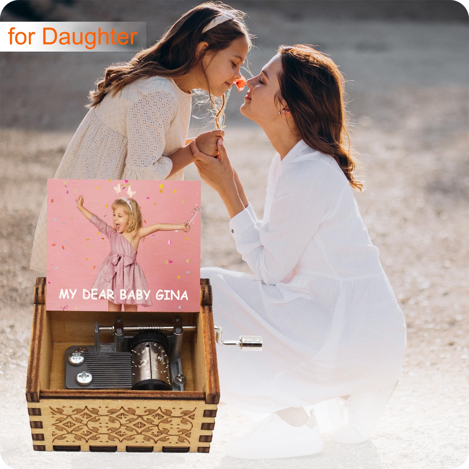 Custom Music Box Gifts for Woman Men Personalize Hand Crank Wooden Musical Boxes, Add Your Photo Name LOGO Image Suitable for Birthday Christmas Thanksgiving Mother's Day Keepsake