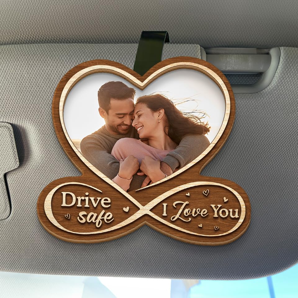 DOPTIKA Drive Safe I Love You Visor Clip, Custom Photo Car Visor Clip, Personalized Car Picture Frame with Visor Clip, Valentines Day Gifts for Wife Husband, Anniversary Birthday Gifts for Couples