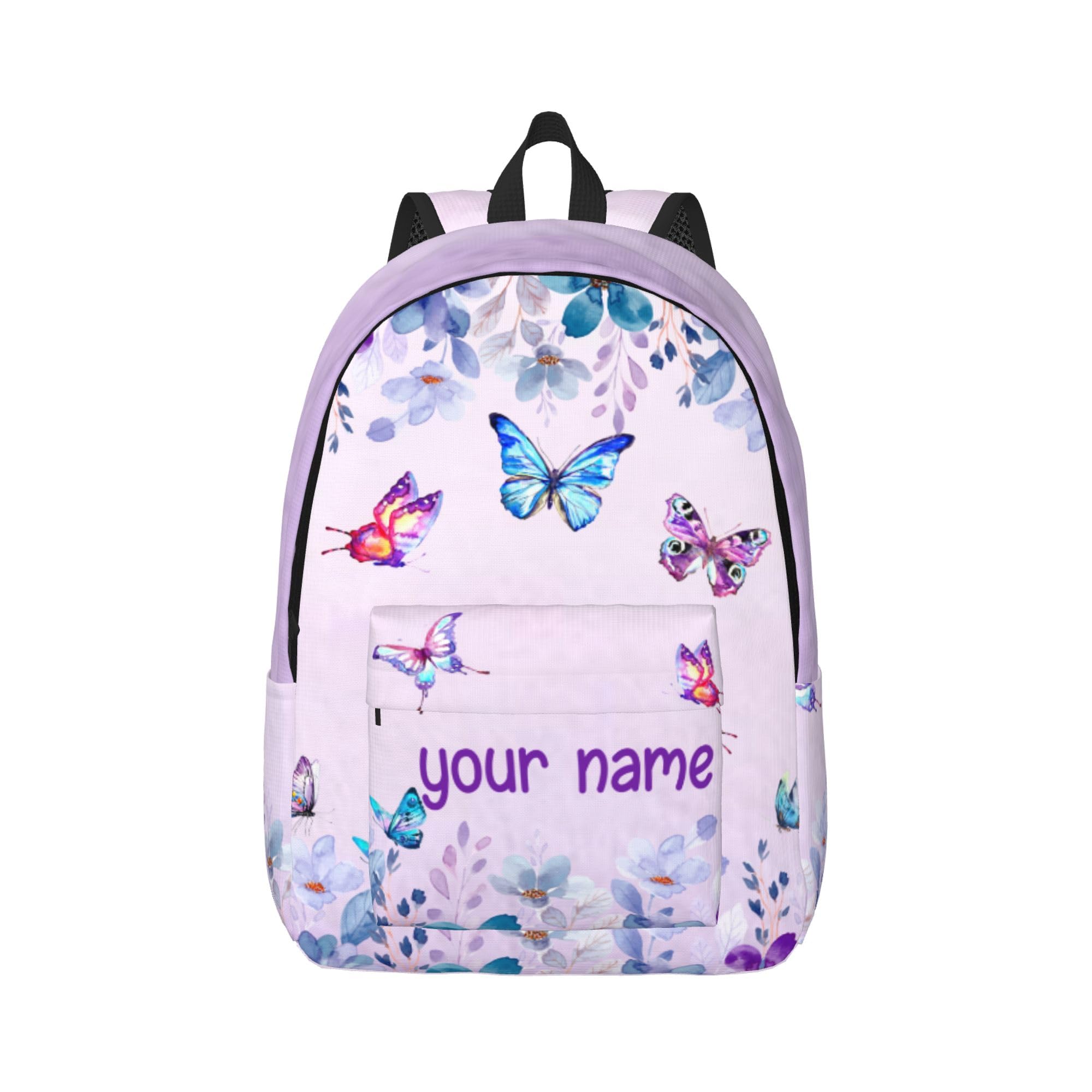 J&SBGFT Personalized Butterfly Backpack for Girls, Custom Backpacks with Names, Customized Book Bags for Kids Girls, Bags for Kids Back to School 15in