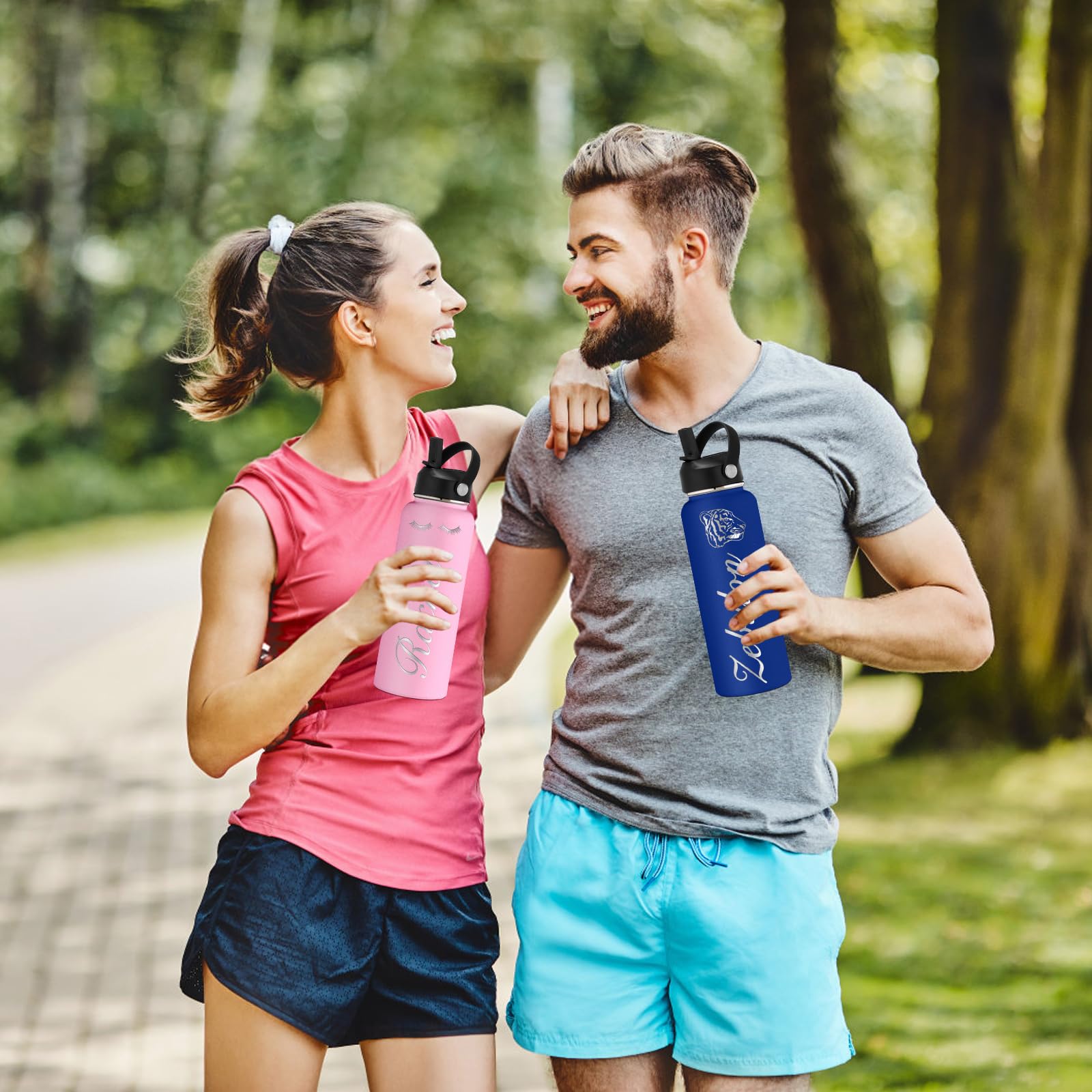 Custom Water Bottles Personalized with Straw Lid 24/32/40 oz Customized Stainless Steel Water Bottle with Engraved Names Double Wall Insulated for School Sports