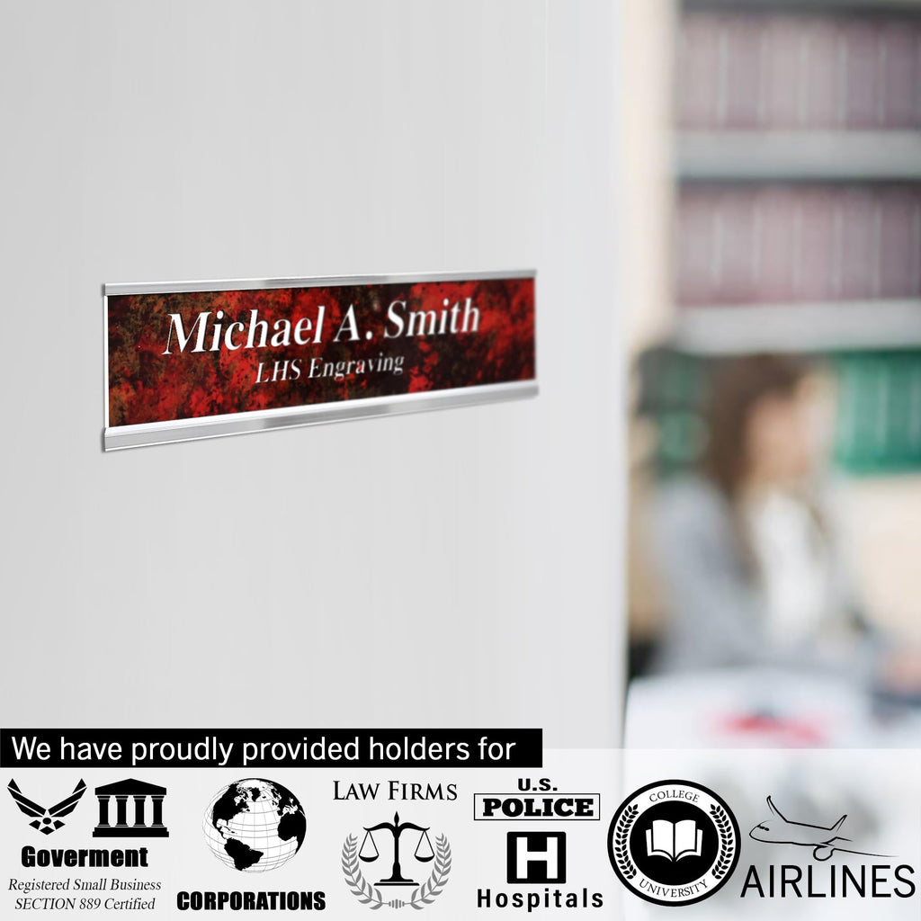 LHS - Door Name Plate Personalized for Office White Plastic Name Plate Black Letters | 2x8 - B16