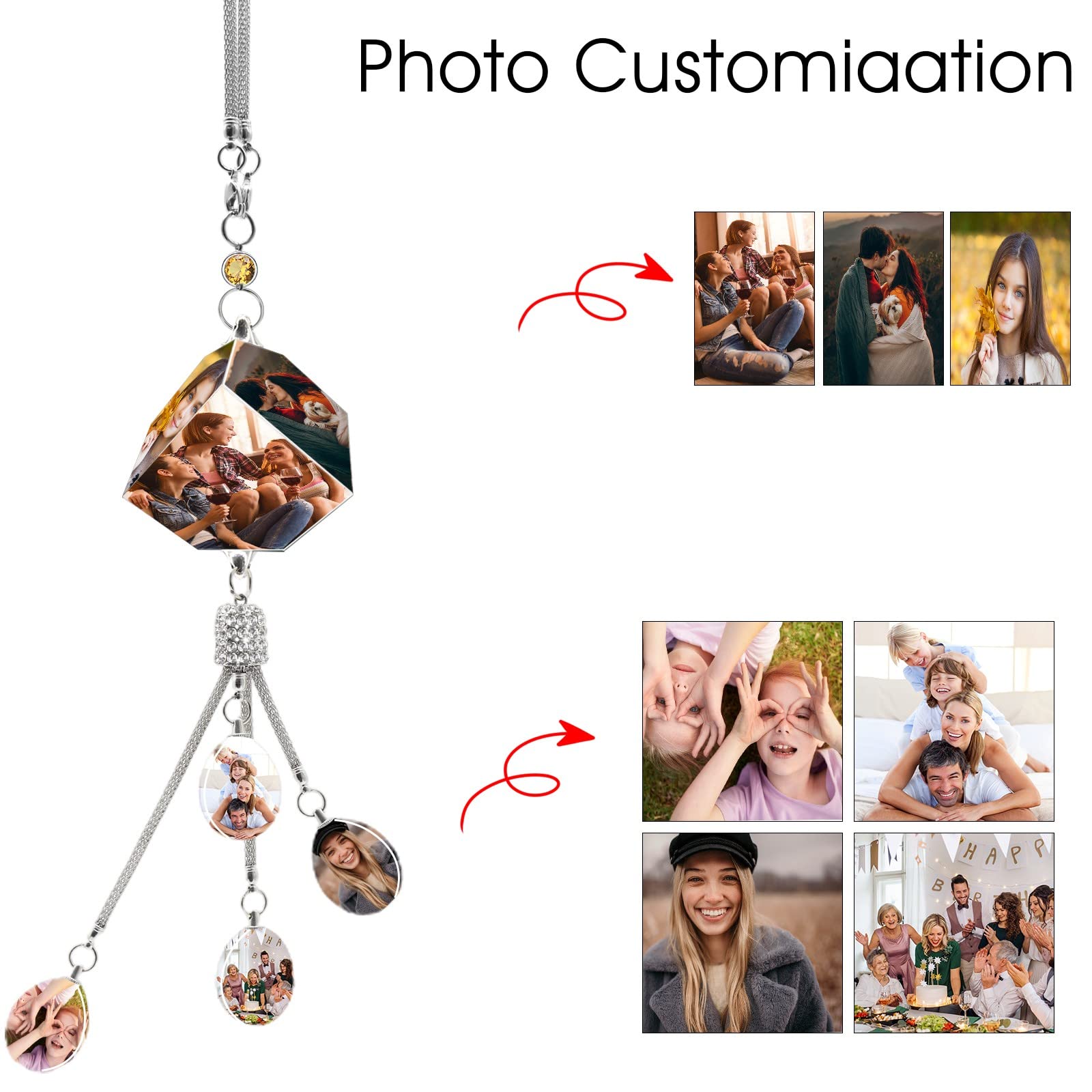 Personalized Photo Crystal Pendant for Car Home Hanging Ornaments Custom Picture Crystal Car Rearview Mirror Hanging Accessories Decor - Cube