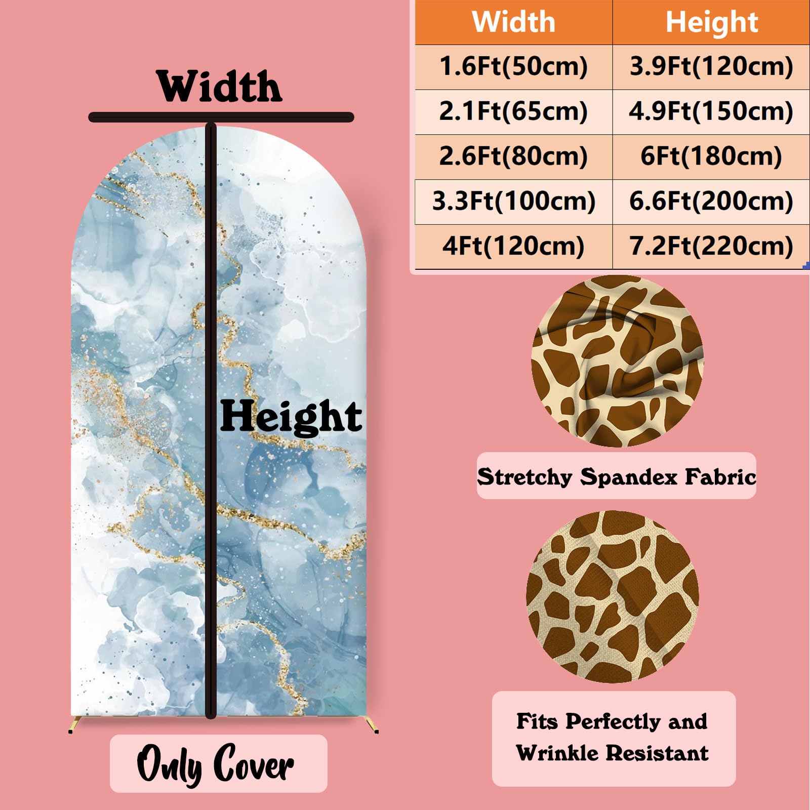 Custom Arch Cover Wedding Birthday 7.2Ft 6.6Ft Personalized Photo Arch Cloth Customized Arch Backdrop Cover for Party Wedding Holiday Birthday Exhibitions, 4~7.2 FT