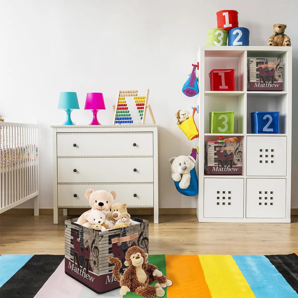 Retro Music Guitar Personalized Names Storage Bins Baskets for Organizing Custom Storage Baskets Collapsible with Handles for Clothes, Toys, Blanket, Towel,Pet Stuff