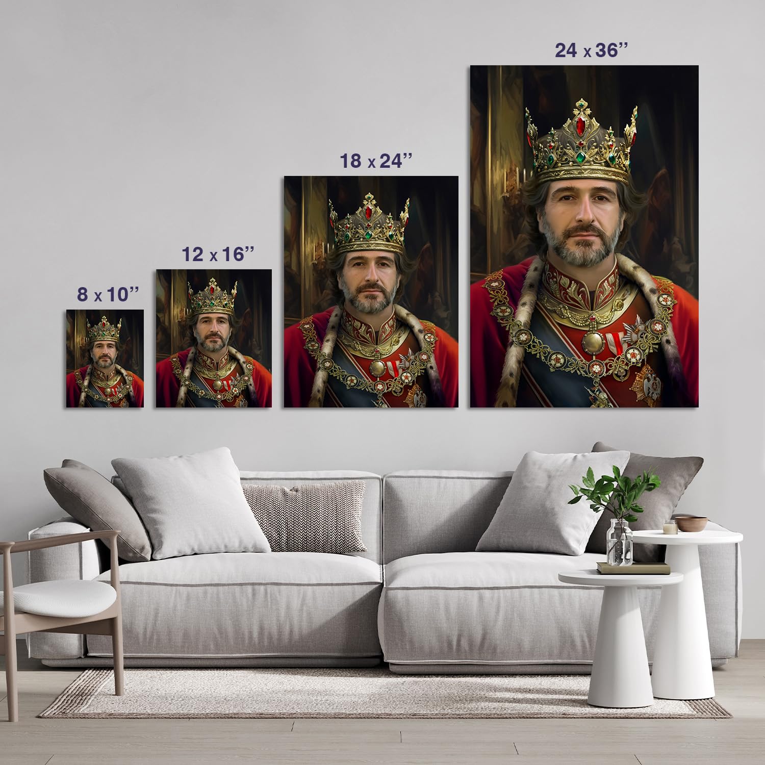 Turn Me Royal Custom Royal Portrait from Photo, Renaissance Historical Canvas Birthday Gift for Him, Personalized Man Artwork (Portrait of the King, 8" x 10")