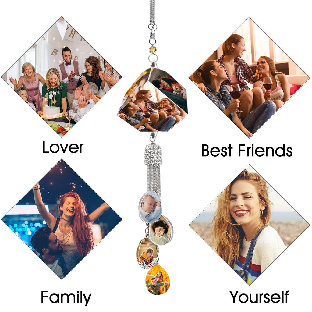 Personalized Photo Crystal Pendant for Car Home Hanging Ornaments Custom Picture Crystal Car Rearview Mirror Hanging Accessories Decor - Cube