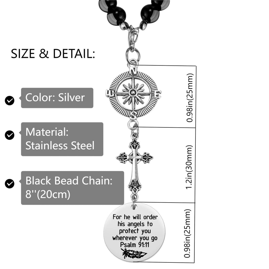 Cross Car Charm, for He Will Order His Angels to Protect You Wherever You Will Go, Rear View Mirror Car Charm, Psalm 91:11, Bible Verse, Religious Gifts for Women