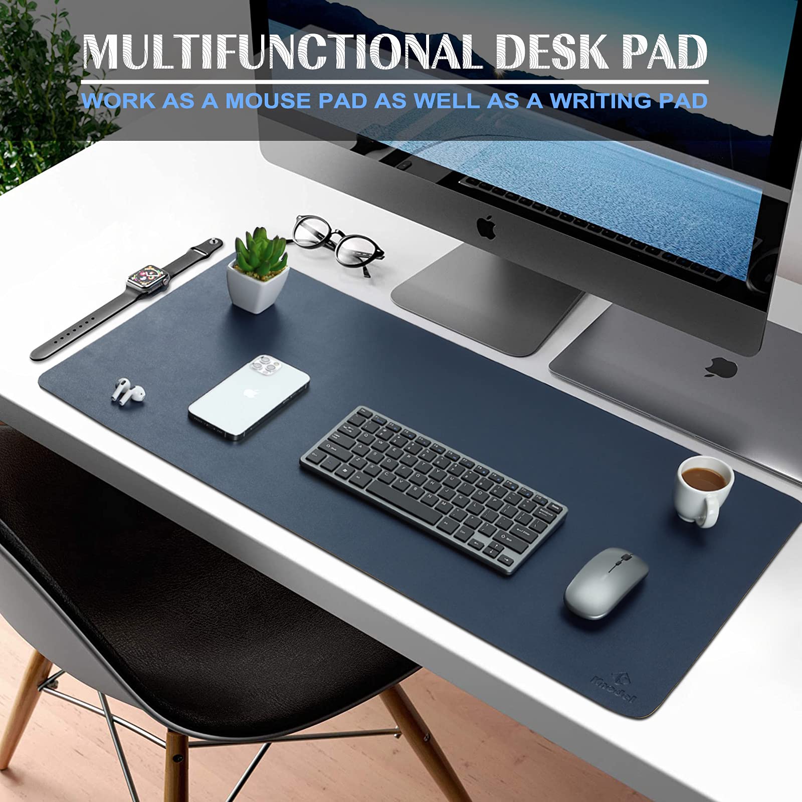 K KNODEL Large Desk Mat, Office Desk Pad, Computer Desk Mat, Laptop Mat for Desk, Desk Protecor Mat, Desktop Mat, Desk Writing Pad, Desk Blotter Pad, Desk Cover Mat (31.5"x15.7", Dark Blue)