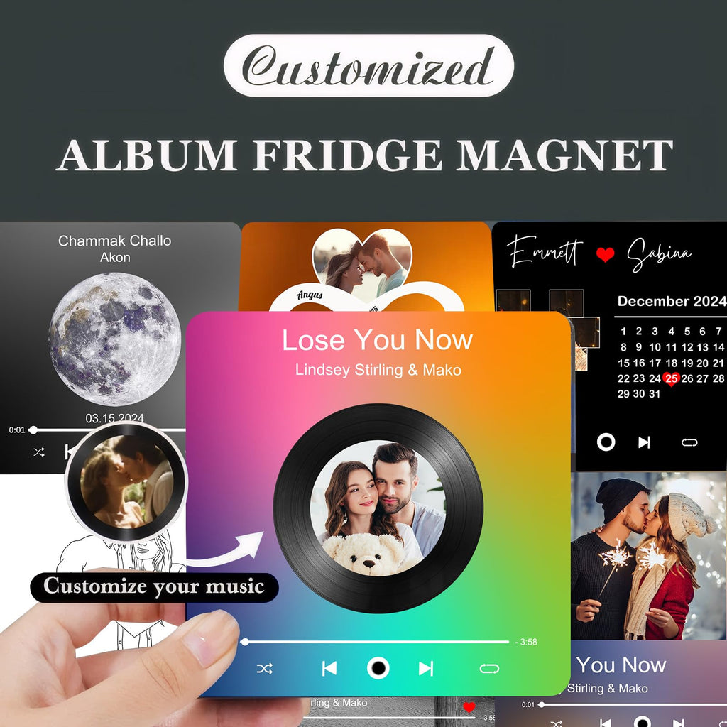 Custom Music Fridge Magnet with Photo, Song & Album Cover Personalized Music Player Refrigerator Magnet Custom Gifts for Christmas Valentine's Day for Boyfriend Couples Girlfriend Music Lovers