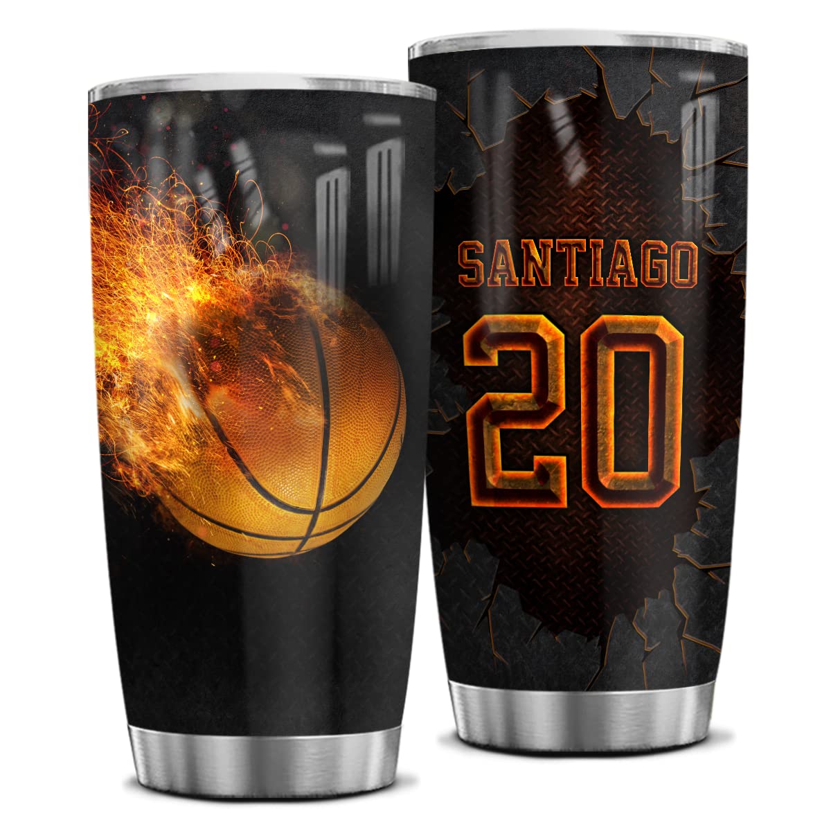 Wassmin Personalized Basketball Tumbler Sports Cups With Lids Gifts For Players Lovers Fan Coach Stainless Steel Insulated Tumblers 20oz 30oz Coffee Travel Mug Birthday Christmas Presents