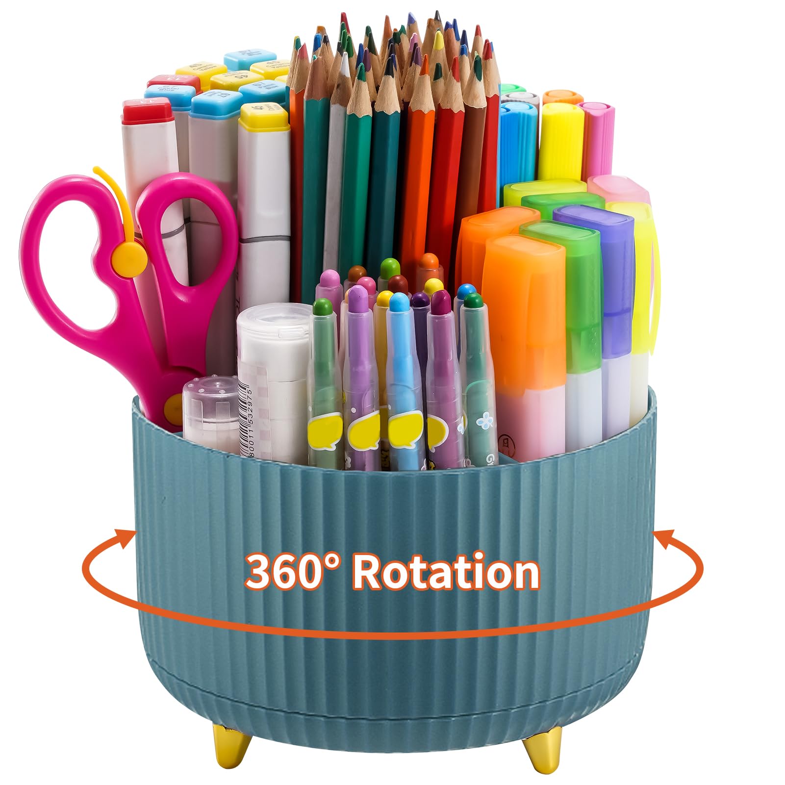 Marbrasse Desk Organizer, 360-Degree Rotating Pen Holder for Desk, Desk Organizers and Accessories with 5 Compartments Pencil Organizer, Art Supply Storage Box Caddy for Office, Home （Dark Green）
