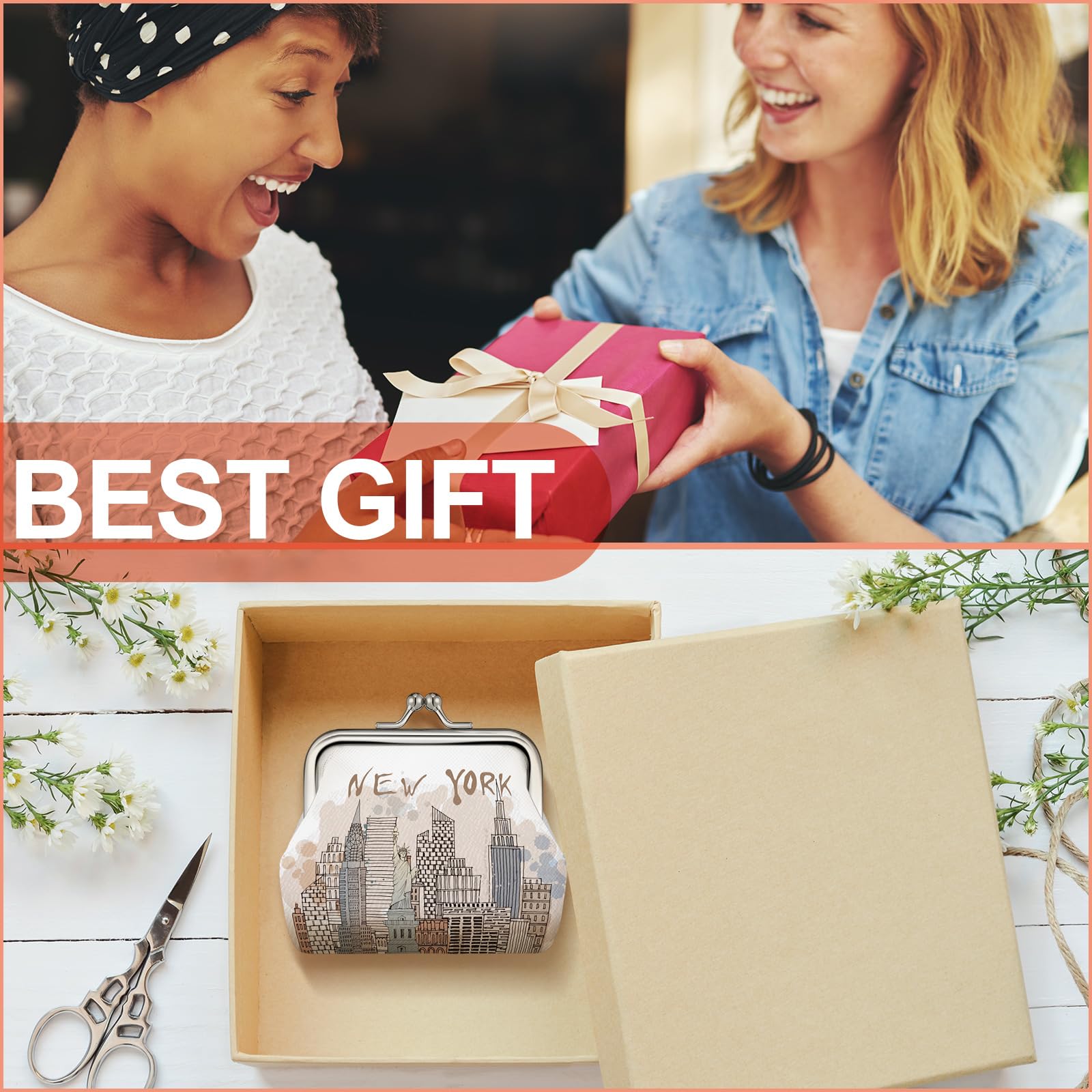 Yeyeplum 9 Pcs New York Souvenir Coin Purse for Girls Women Souvenir Change Wallet Gifts City Travel Vintage Kiss Lock Change Purses Bulk for Ladies Women Mother Teacher