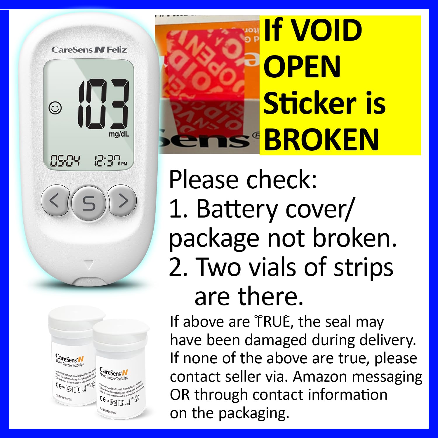 CareSens N Feliz Blood Glucose Monitoring Kit with 100 Blood Sugar Test Strips, 100 Lancets, 1 Blood Glucose Meter, 1 Lancing Device, 1 Control Solution, Travel Case for Diabetes Testing Kit