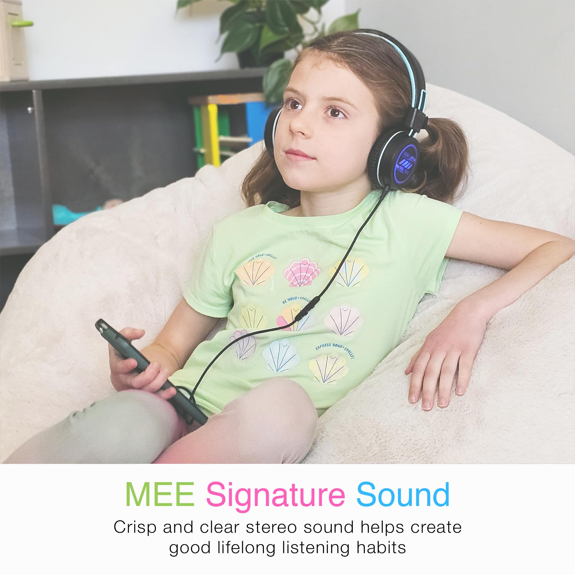 MEE audio KidJamz KJ55 Personalized USB-C Safe Listening Wired Headphones for Kids with Custom LED-Backlit Design, Volume Limiter, & Microphone for iPhone 15, iPad, & USB Type C Devices (Black)
