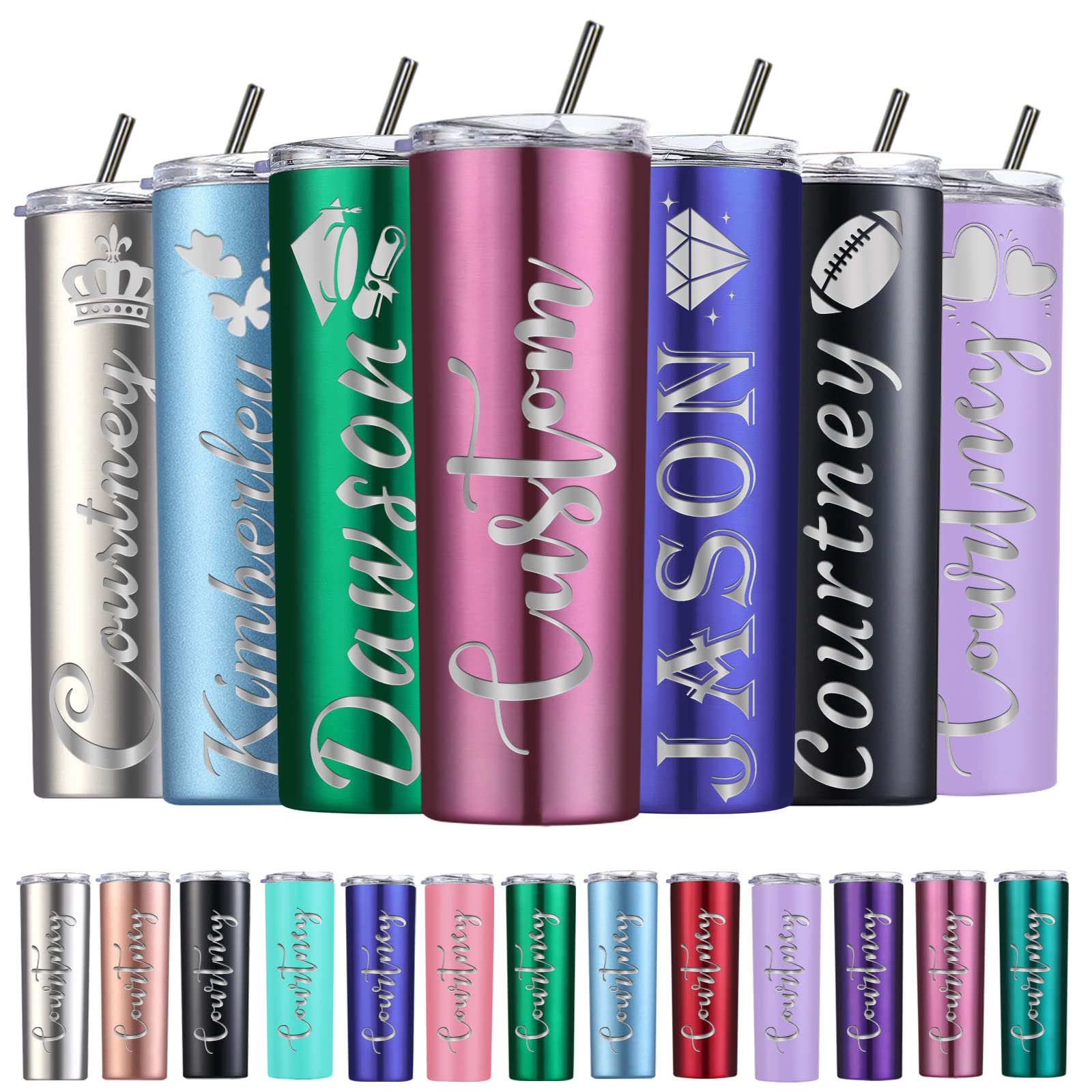 Personalized Skinny Tumbler Custom Stainless Steel Skinny Tumblers with Lids and Straws Customized Insulated Engraved Skinny Tumbler with Name 20 Oz for Men Women Mother's Day Father's Day Graduation