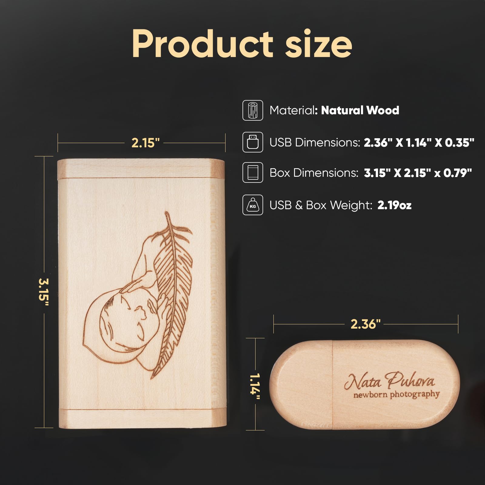 Custom Your Wedding USB 3.0 Flash Drive for Storing Photo/Video, 4GB Wooden High-Speed USB Thumb Drive Used in Photography/Corporate Giveaways - Carved Personalized Words or Logo