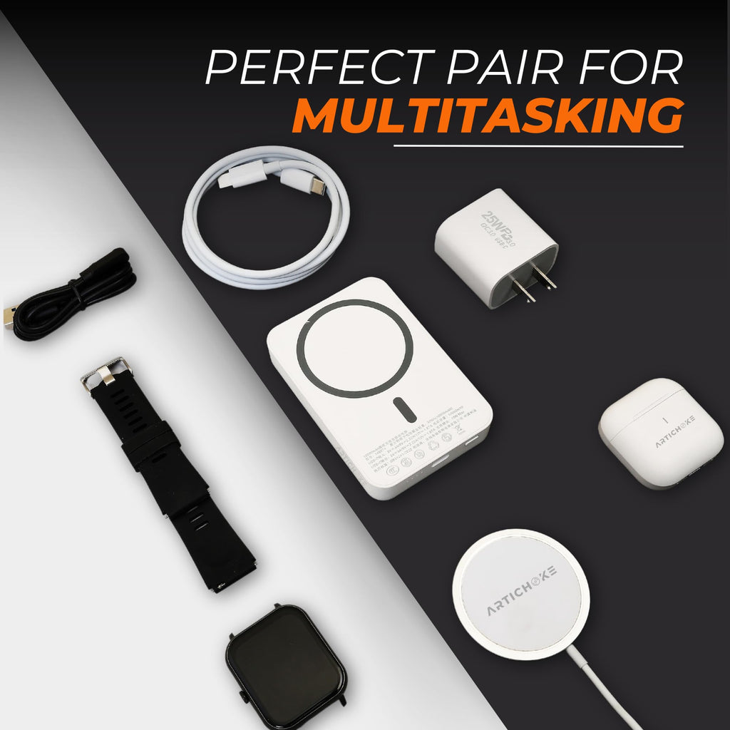 Artichoke 8-in-1 Tech Gadget Kit | Gifts for men - Power Bank 10000mAh, Smart Watch, TWS Earphones, Wireless Charger, Charging Adapter