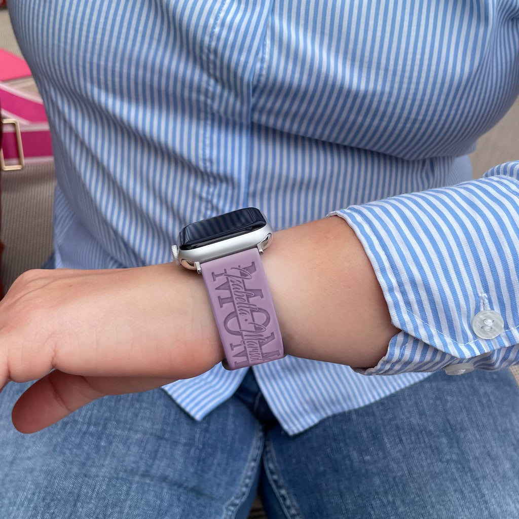 Personalized Mom Life Watch Band compatible with Apple Watch iWatch Custom Silicone Watch Band 38mm 40mm 41mm 42mm 44mm 45mm Strap Laser Engraved Mother Gift Present