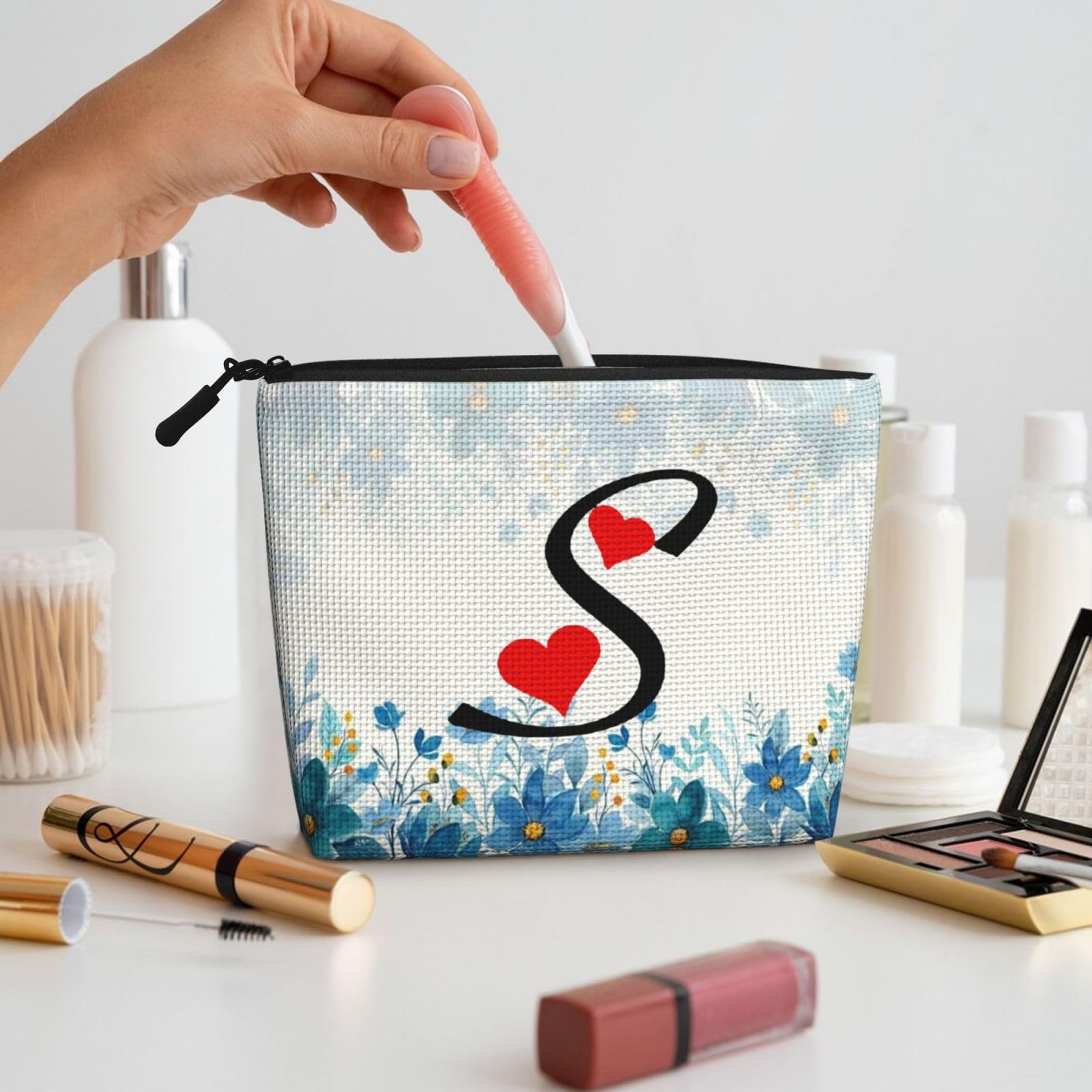 JINFUZG Personalized Makeup Bag, Custom Initial Cosmetic bag With Name, Portable Waterproof Travel Toiletry Bag Gifts for Women, Mom, Friend, Bridesmaid (No Custom)