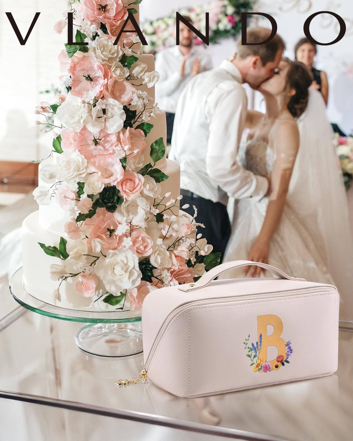 Vlando Christmas Gifts for Women,Personalized Makeup Organizer,Travel Essential Birthday Gifts for Friends Daughter(Letter B)