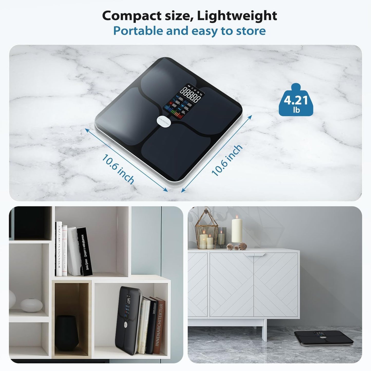 ABLEGRID Body Fat Scale,Digital Smart Bathroom Scale for Body Weight, Large LCD Display Screen, 16 Body Composition Metrics BMI, Water Weigh, Heart Rate, Baby Mode, 400lb, Rechargeable
