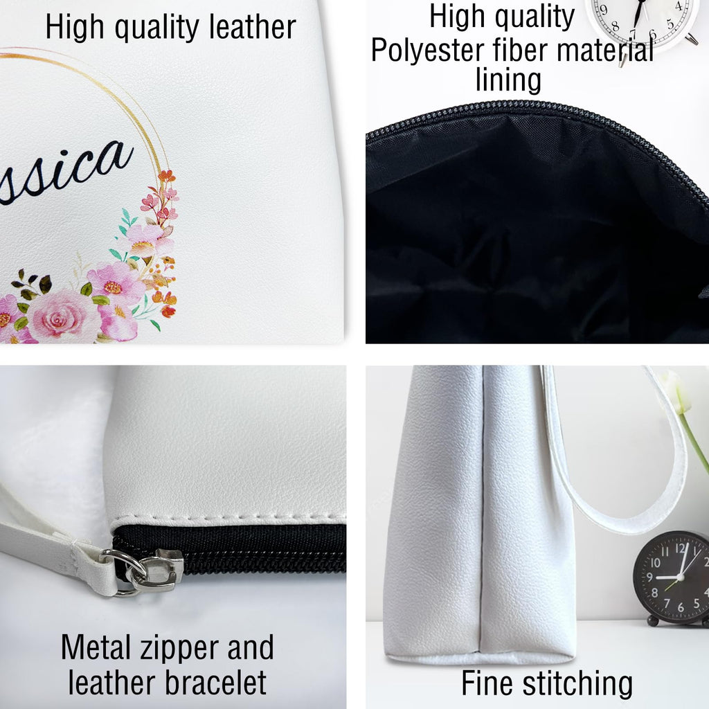 ubmpj Personalized Makeup Bag PU Leather Waterproof Custom Monogrammed Cosmetic Bag with Inner Pocket Gift for Wedding Birthday Christmas Bride Bridesmaid Friends