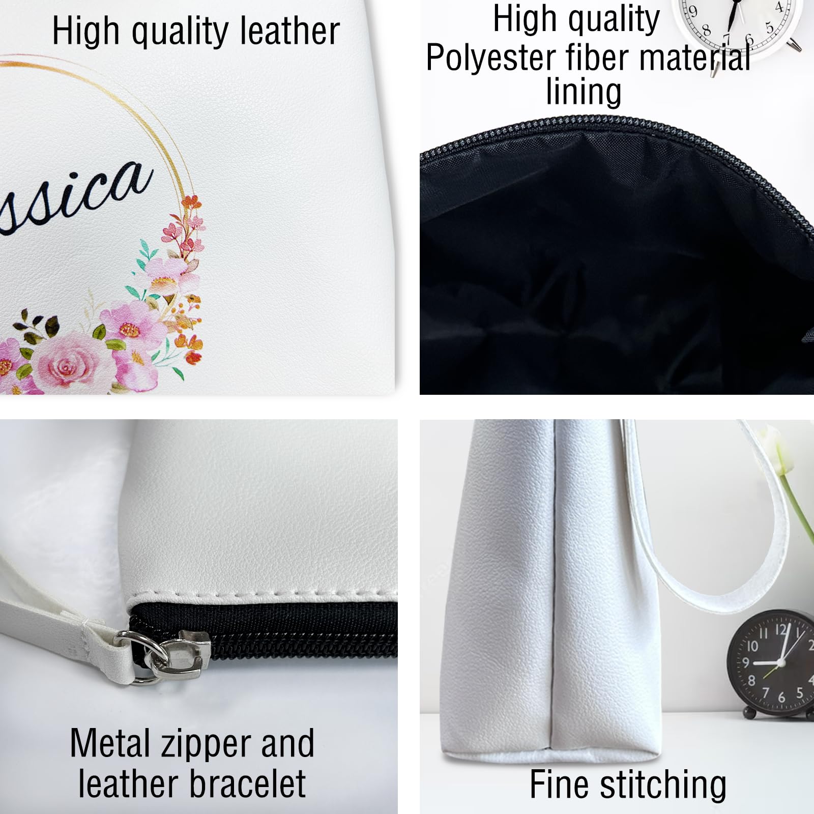 ubmpj Personalized Makeup Bag PU Leather Waterproof Custom Monogrammed Cosmetic Bag with Inner Pocket Gift for Wedding Birthday Christmas Bride Bridesmaid Friends