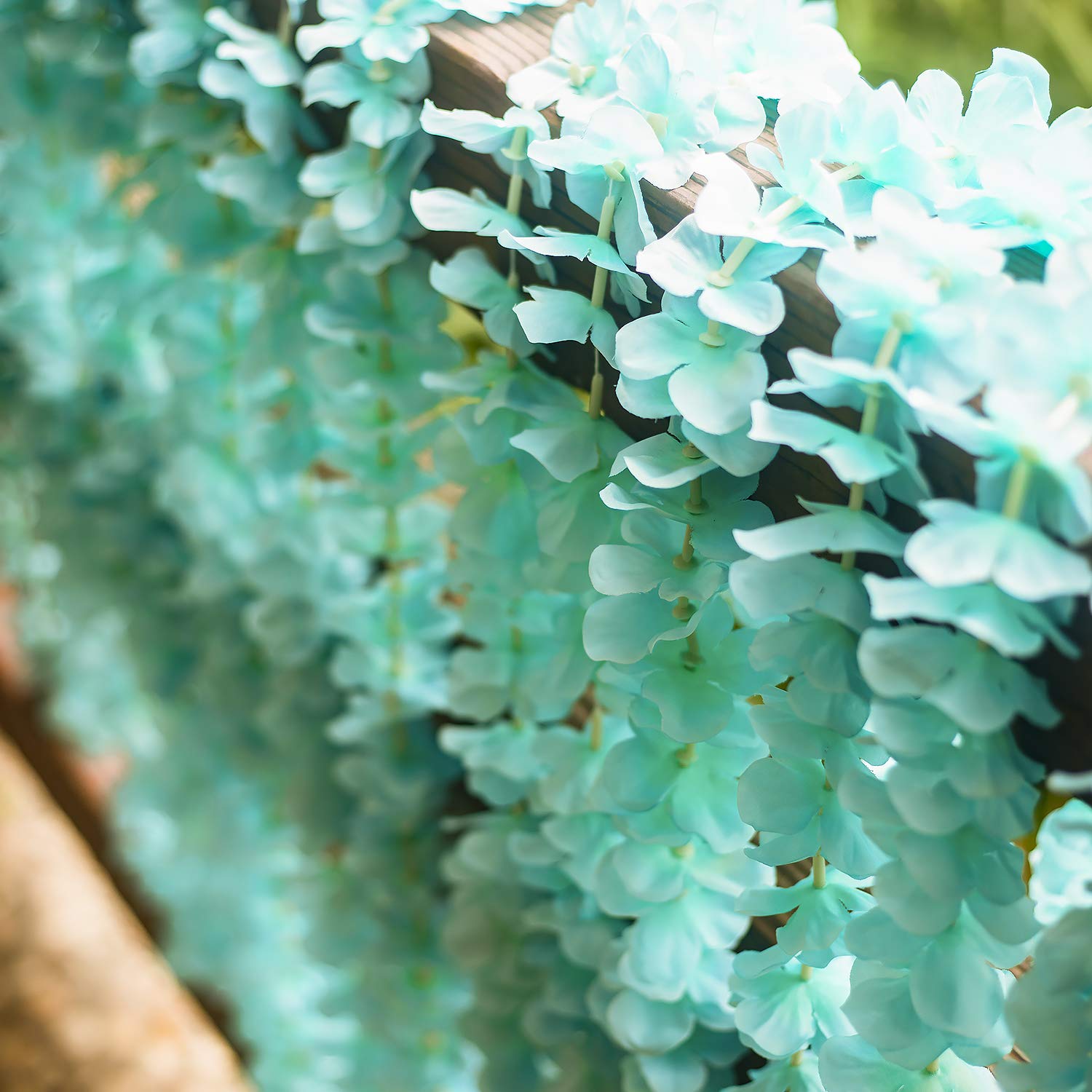 GPARK 10 Pack 6.5 Feet / 78 inch Wisteria Artificial Fake Hanging Flowers Silk Vine Ratta Plants Leaf Garland for Home Wedding Party Garden Outdoor Greenery Wall Decoration Blue