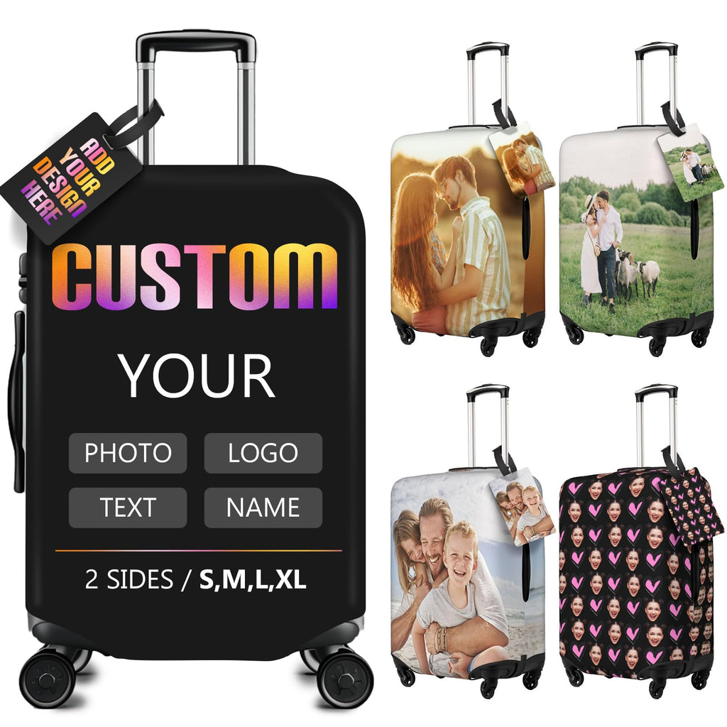 ELESTONE Custom Luggage Cover for 18-32 Inch Suitcase, Personalized Luggage Cover Design Your Name Photo Text LOGO, Double Sided Design, Customized Washable Travel Suitcase Cover (Photo, XL)