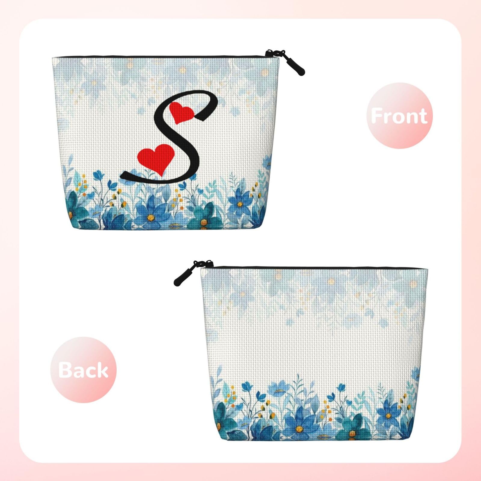 JINFUZG Personalized Makeup Bag, Custom Initial Cosmetic bag With Name, Portable Waterproof Travel Toiletry Bag Gifts for Women, Mom, Friend, Bridesmaid (No Custom)