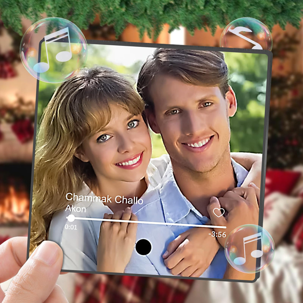 Custom Music Fridge Magnet with Photo, Song & Album Cover Personalized Music Player Refrigerator Magnet Custom Gifts for Christmas Valentine's Day for Boyfriend Couples Girlfriend Music Lovers